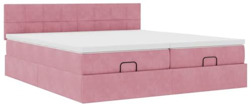 vidaXL Ottoman-Bett mit Matratzen Rosa 160x200 cm Samt, Bettrahmen, Bettgestell mit Stauraum, Polsterbett, Bettgestell, Bettrahmen mit Stauraum, Bett