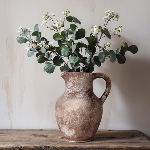 20,6 cm Keramische Rustikale Vase mit Griffen, Bauernhaus Vases für Wohnkultur, Terrakotta und Vintage Vase, Vintage-Steinvase für Wohnkultur, Wohnzimmer, Regaldekoration, Esstischdekoration