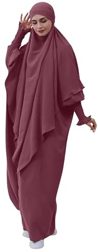 Cexiakong Damen Kleid Muslimisches Einteiliges Gebetskleid Muslim Damen Jilbab Frauen Kleid Musselin Damen Dubai Türkei Robe Gebet Jilbab Ganzkörper Kleid mit Hijab