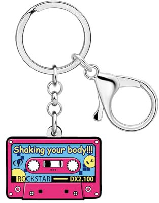 LONYOO Acryl Vintage Kassette Band Schlüsselanhänger Retro 90er 80er Jahre Zubehör für Frauen Mädchen Rucksack Geldbörse Charms (Rot)