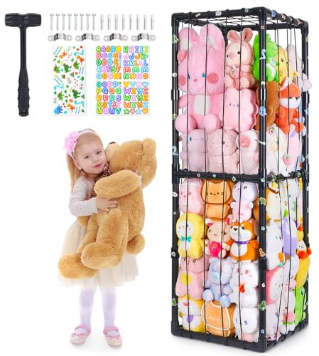Unicorn Castle Stuffed Animal Storage Zoo Cage Extra Large Soft Toy Storage Bin Display for Nursery Playroom Bedroom Kid Room Furniture,148x41x41cm,Black