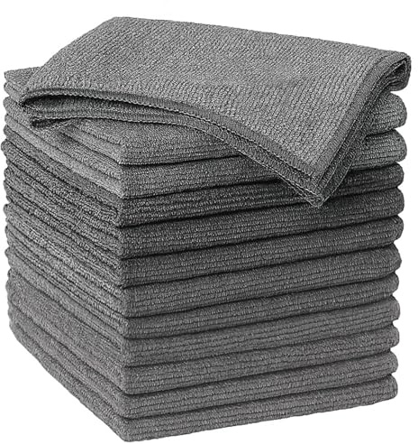 True Face Microfibre Cloth 12 Pack All-Purpose Cleaning Cloths for Cars, House, Kitchen, Windows, Soft & Absorbent Lint Free Streak Grey - 12 PK 32cm x 32cm