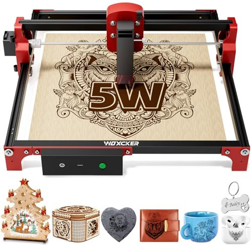 Laser graveur, 5 W Woxcker S2 Machine de gravure laser 300 mm x 300 mm, précision 0.05mm, convient pour le bricolage, le bois, le métal, l'acrylique, le cuir, etc. pour débutants