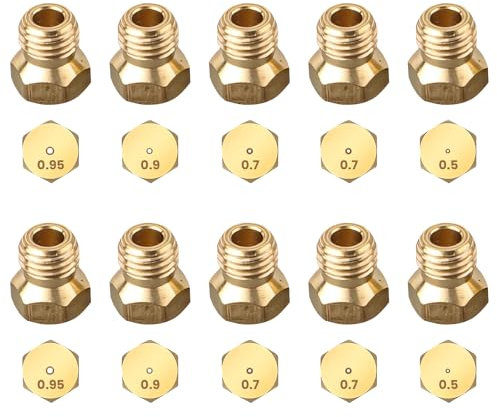 Yesimola 10 Piezas Boquilla de Gas Butano, Conjunto Inyector Quemador,Boquilla G as Butano Rosca M6 para Encimera, 4 Tamaños Inyectores Cocina Gas Butano Universales 0.5 0.7 0.9 0.95