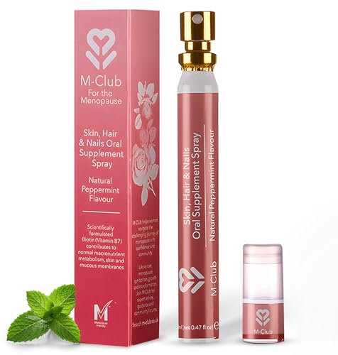 M-Club Biotin Skin, Hair & Nails Oral Supplement Spray 14ml – Fast-Absorbing, 30-Day Supply – Biotic Promotes Hair Growth, Strengthens Nails – Menopause, Vegan, Non-GMO – Peppermint Flavour