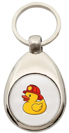 Huuraa Schlüsselanhänger Quietscheente Feuerwehr Comic Gummiente Geschenk Metall Einkaufswagenchip Quietscheente Feuerwehr Geschenkidee
