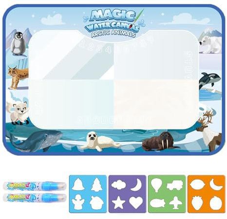 Aqua Doodle - Tapis de peinture à l'eau - Avec stylo à eau - Réutilisable - 44 x 32 cm - Thème du monde de la glace et de la neige - 4 modèles et 2 stylos - Cadeau d'anniversaire pour fille et garçon
