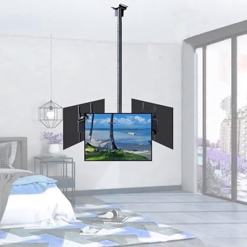 GUODDM Support TV De Plafond Triple Face, Support TV Mural pour Télévision Plat Et Incurvé LCD LED, Télescopique, Inclinable Et Pivotant À Hauteur Réglable, Support Suspendu À 3 Écrans