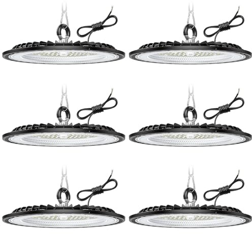6 Pack 200W Faretto LED UFO, 30000LM 6000K Super Luminose Bianco Freddo LED Industriale Faretto, IP65 Impermeabile Lampada Officina, Lampada LED per Garage, Magazzini, Fabbrica, Stadio Coperto
