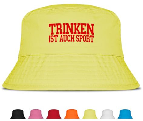 Prozente Momente Trinken ist auch Sport Fischerhut | Anglerhut | Sonnenhut | Sommer | Party | Lustige Sprüche | OneSize | Malle | Urlaub (Neongelb)