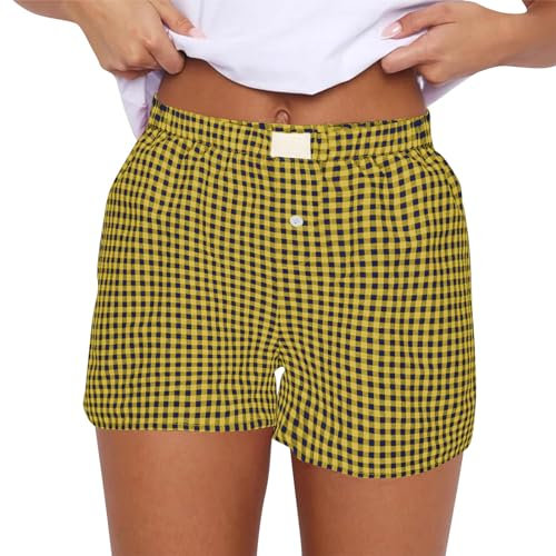 Short à carreaux pour femme - Short de nuit doux - Imprimé rétro - Short de détente confortable - Bouton sur le devant - Taille élastique Y2K, Ye2., S