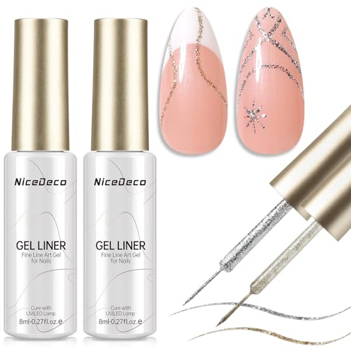 Nicedeco Vernis Semi Permanent Or Argent Paillettes Gel Liner Nail Art UV Vernis à Ongles pour la Peinture au Trait, French Manucure pour Débutants 8ml