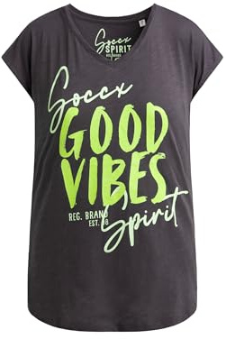 SOCCX Damen Ärmelloses Shirt mit V-Ausschnitt und Prints Charcoal Mist, XL