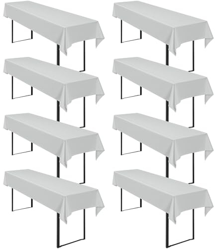 Pesonlook 8Stück Biertisch Tischdecke Hellgrau für Biertisch, 250 x 100cm | Biertisch Cover Universell für 50 cm und 70 cm Biertisch, Waschbar Polyester Rechteckige Tischdecke für Partys im Freien