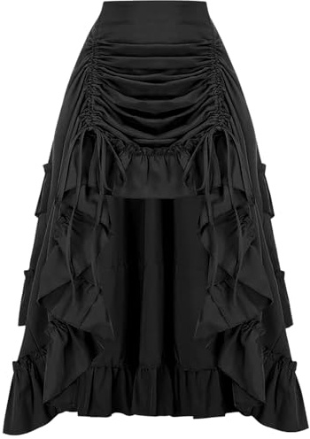 Damen-Maxi-Röcke mit Rüschen, mehrlagig, Steampunk, Gothic, viktorianisch, Vintage, elastische Taille, Mittelalter, Renaissance, Retro, Pirat, Maxiröcke
