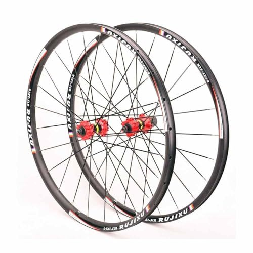 26 27,5 29 Mountainbike Laufradsatz, Scheibenbremse Vorne Und Hinten Laufrad, 100/135mm Schnellspanner, Doppelwandige Aluminiumfelge Für 1.5-2.5 Reifen, 8/9/10/11-fach Kassette(Black Red,26)
