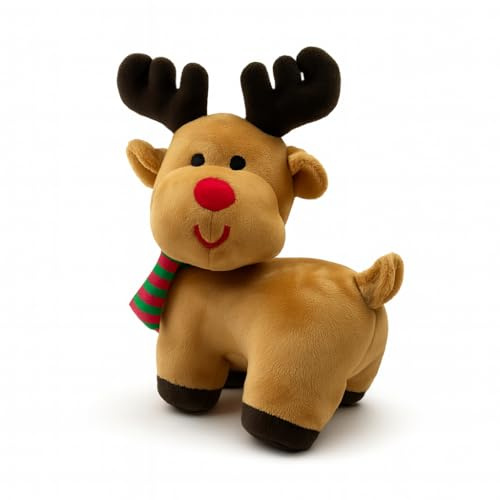 Mel-O-Design Plüsch Rentier 20 cm mit Schal – Weihnachts-Kuscheltier, Niedliches Stofftier für Kinder & Winterdeko, Geschenk zu Weihnachten & Advent