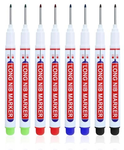 YDSW Long Nib Marker Pen 8pcs, Waterproof Construction Marker Pens Colorful Extended Deep Hole Marker Pens for Woodworking Construction Tile Marking (Black/Blue/Red/Green)