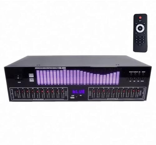 20-Band-Grafik-Equalizer, Stereo-Audio-Equalizer, HiFi-Heim-Equalizer mit 15 Anzeigemodi, Höhen-, Mitten- und Bassregelung, RCA-EIN-/Ausgang, 3,5-mm-MP3-Eingang, 17-Rackmontage