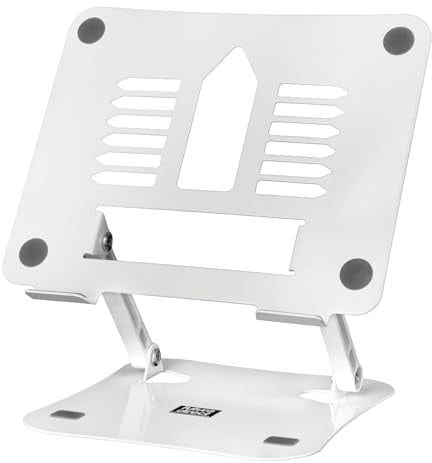 Futura Adjustable Laptop Stand, Foldable Laptop Riser for 11–17 Inch | Adjusts from 3–23cm with a 26 x 22cm plate, 10kg capacity, ventilated cooling, non-slip pads and foldable metal design.