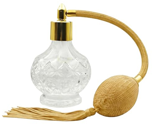 MOUMOUTEN 1Pc 80ml Vintage Crystal Perfume Bottle, Gold Nozzle | Empty Refillable Clear Glass Retro Spray Atomizer With Long Gold Tassels Reusable Dispenser for Makeup Hair