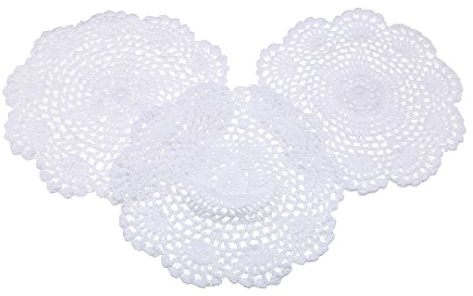 EAGLESTIME 3pcs Häkeln Floral Spitzendeckchen Baumwolle Bierdeckel Applique Weiß 20cm
