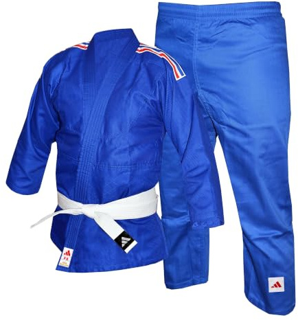 adidas Judo Uniform (GB Stripes 250g) - Judo Gi | Made of Polycotton, Suitable for Training & Sparring, White Belt Included, Comfortable & Easy to Wear, for Men, Women & Kids