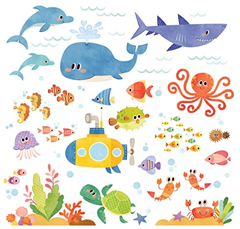 DECOWALL DS-8009 Aventura en el Mar Vinilo Pegatinas Decorativas Adhesiva Pared Dormitorio Salón Guardería Habitación Infantiles Niños Bebés (Pequeña)