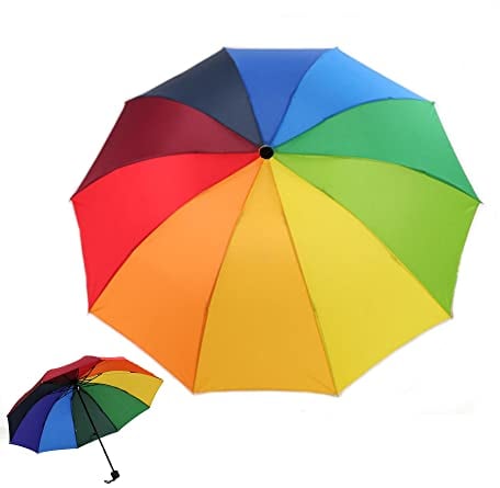 YUEMING Paraguas Plegable Paraguas cortavientos ,Paraguas de viaje,Paraguas multicolor del arco iris Mango Antideslizante y Cómodo con 10 Varillas Reforzadas