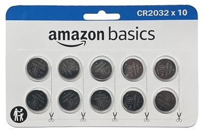 Amazon Basics, 10 batterie a bottone al litio CR2032, 3 Volt, lunga durata, senza mercurio