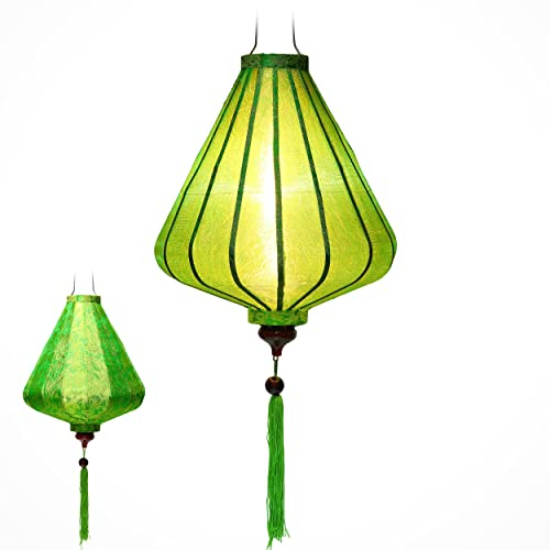 Asiatische Lampion aus Seide, Grün, A, Durchmesser 35 cm, Durchmesser des Hois-Jahres-Laterne aus Stoff, Bambus und Holz, Dekoration aus Asien und Vietnam-Handwerk (A25-V)