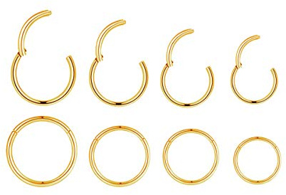HQLA 4Pairs 18G Surgical Steel Hinged Clicker Segment Nose Rings Hoop Helix Cartilage Daith Tragus Sleeper Earrings Body Piercing for Women Men (18G - Gold - (6mm-12mm) - 4Pairs)