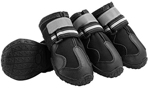 NorthPET Pfotenschutz für Hunde Hundeschuhe 4er Set mit Aufbewahrungsbeutel Wasserdicht und rutschfeste mit Reflektorstreifen Größe S - 6,5 x 6,5cm