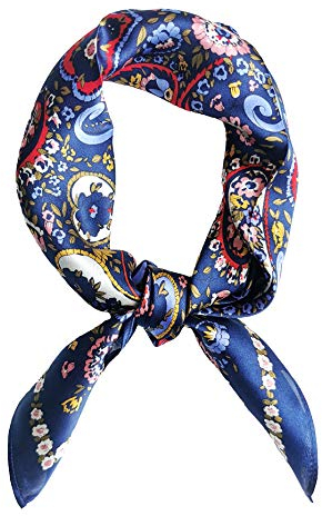 MEISEE Maulbeerseide Schals Frauen Kleiner quadratischer Schal 53,3 x 53,3 cm atmungsaktiv leicht Halstuch Kopftuch, Neue blaue Blumen, 53cm*53cm