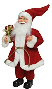 Decoris Weihnachtsmann Figur 30cm mit Geschenk und kuscheligem Weihnachtsmann-Anzug Puppe rot