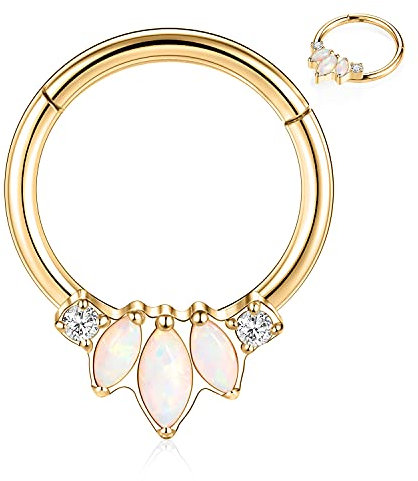 AROWRO Nase Septum Ringe Daith Ohrringe Helix Tragus Rook Septum Nase Daith Piercing Schmuck Septum Schmuck CZ Opal Septum Clicker Knorpel Helix Tragus Lobe Ohrringe Gold Chirurgenstahl 16G 10mm