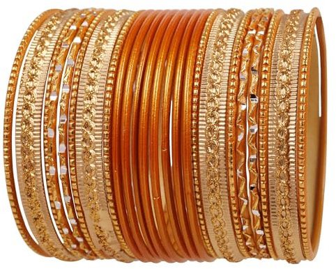 Touchstone Colorful 2 Dozen Bangle Collection Indian Bollywood Pastel Turmeric Golden Glaze Designer Jewelry Special Large Size Bangle Bracelets Set Of 24 In Gold Tone For Women.