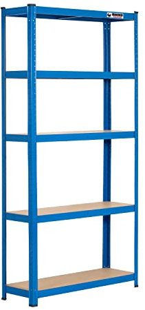 Rhino Racking Scaffalatura per garage resistente – 200 kg di carico per ripiano – 1000 kg per unità – 180 x 90 x 30 cm – blu – 5 ripiani – scaffalatura per capanno