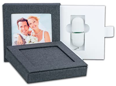 Elegantdisk USB-Box/Schuber. Leinenstoff (Dunkel Grau)