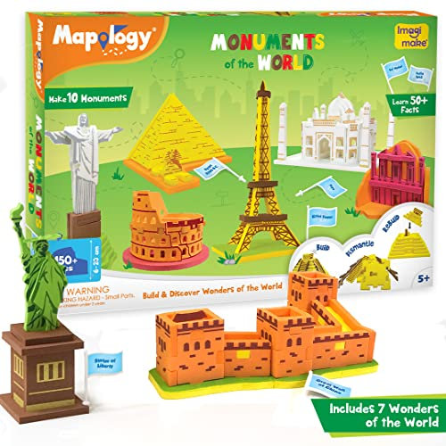 Imagimake Mapology Monuments of World - Build 10 Famous Monuments | 3D Puzzles for Kids | Learning & Educational Toys | 5, 6, 7, 8, 9, 10 Year Old Gifts for Girls & Boys