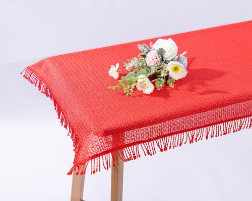 texpot Gartentischdecke 160 x 220 cm oval rot mit Fransen wetterfest geschäumt rutschfest