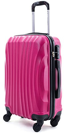 R.Leone Valigia Trolley Bagaglio a mano Rigido Ultraleggero in ABS 4 Ruote Autonome (Fucsia, 3037 Valigia 55x38x23 cm)