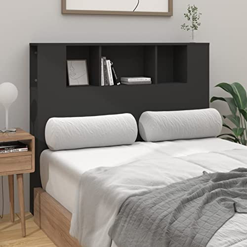 Tidyard Kopfteil mit Ablagen Bettkopfteil Bett Kopfteil Kopfenden Betthaupt Kopfteil-Regal Bücherregal-Kopfteil für Bett Bettgestell Bettrahmen Schlafzimmer Schwarz 120x18,5x104,5 cm
