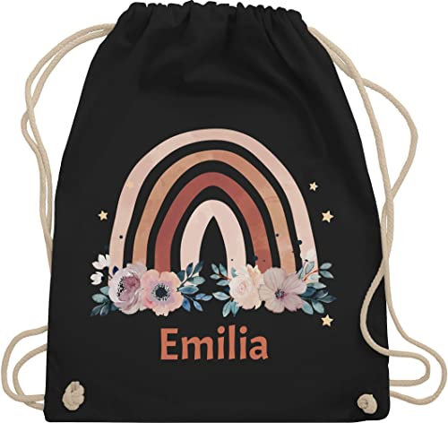 Turnbeutel Rucksack - Boho - Geschenk Regenbogen mit Name personalisiert I Rainbow - Unisize - Schwarz - personalisierter beutel kindergartenbeutel bohemian blume stoffbeutel