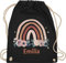 Turnbeutel Rucksack - Boho - Geschenk Regenbogen mit Name personalisiert I Rainbow - Unisize - Schwarz - personalisierter beutel kindergartenbeutel bohemian blume stoffbeutel