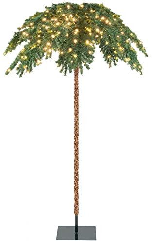 LIFEZEAL Palmier de Noël de 180 CM de Haut, Palmier Artificiel avec 813 Feuilles en PVC Durable, Arbre de Cocotier Lumineux avec 250 Lumières LED, Structure Solide et Stable avec Base de Fer