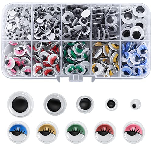 420 Stück Wackelaugen, Bastelaugen, Augen Basteln Selbstklebend, Klebeaugen Rund, Kunststoff Augen, Kulleraugen Glubschaugen wiederverwendbar für DIY Handwerk Scrapbooking Spielzeug Zubehör