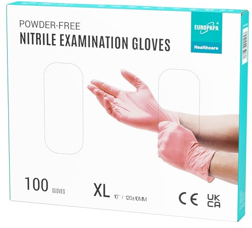 EUROPAPA® - 100 Guanti Monouso In Nitrile, Senza Lattice, Non Sterili (XL, Rosa)