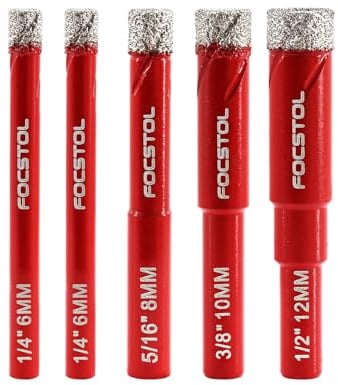 FOCSTOL Set Punte Trapano Diamantate - 5 pezzi 6/6/8/10/12mm Sega a Tazza Diamantata con Gambo Tondo per Ceramica Gres Porcellanato Marmo Granito Quarzo