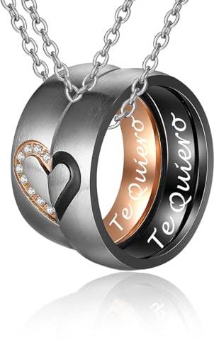 Gkmamrg Partner Geschenke Paar Halskette mit Ring pärchen Anhänger, Edelstahl Puzzle Herz Partnerkette mit Gravur Ich liebe dich